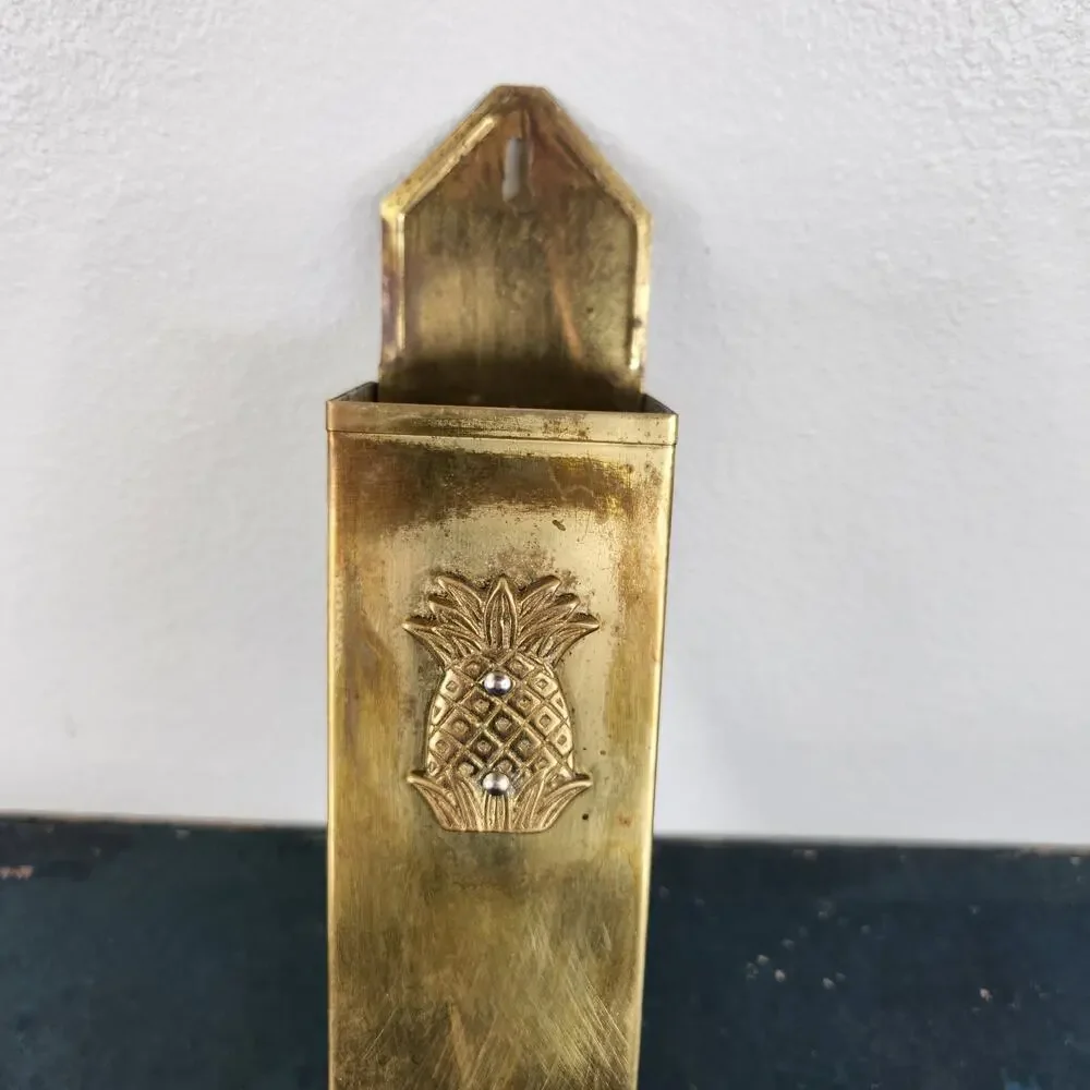 Brass Pineapple Long Match Box Holder Tropical Beach House Decor